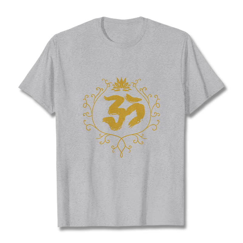 Camiseta de algodón con diseño de flor de loto, Buddha Stones y enredadera para meditación - Gris claro - 2XL - image 20