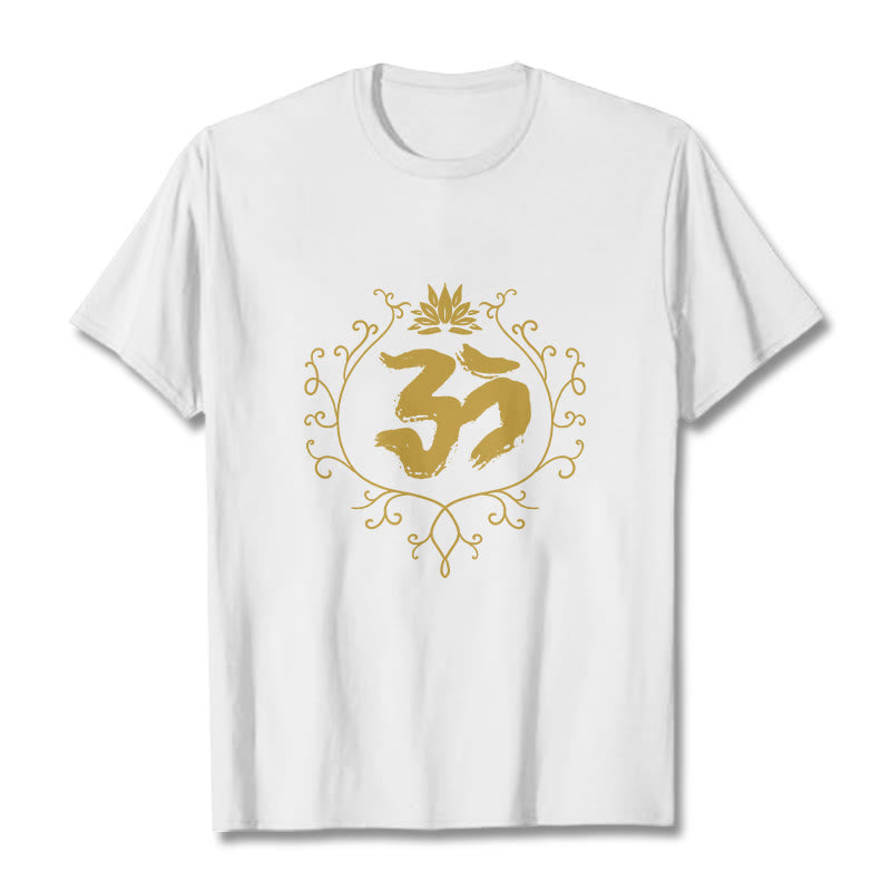 Camiseta de algodón con diseño de flor de loto, Buddha Stones y enredadera para meditación - Blanco - 2XL - image 6