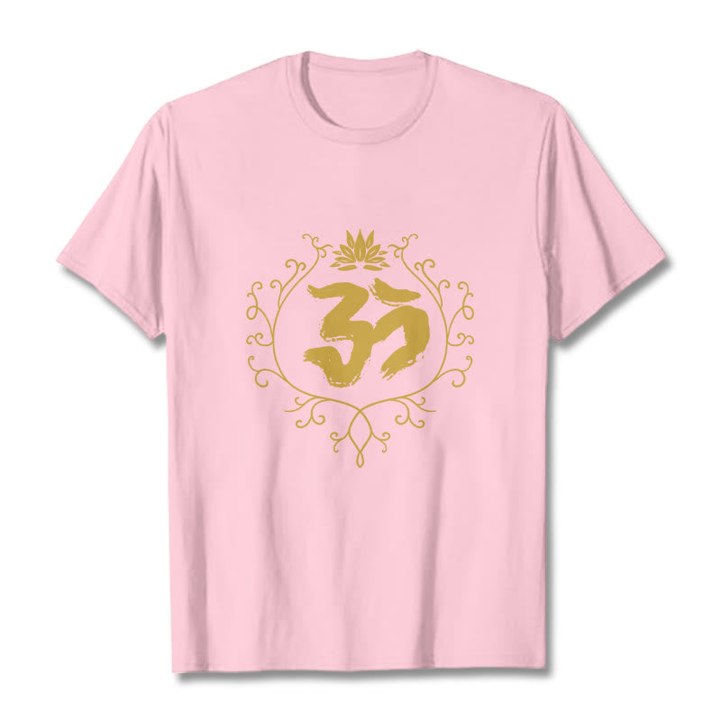 Camiseta de algodón con diseño de flor de loto, Buddha Stones y enredadera para meditación - Rosa claro - 2XL - image 13