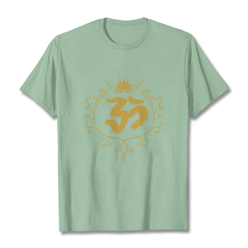 Camiseta de algodón con diseño de flor de loto, Buddha Stones y enredadera para meditación - Verde pálido - 2XL - image 15