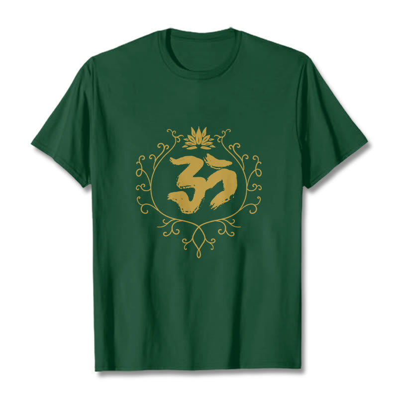 Camiseta de algodón con diseño de flor de loto, Buddha Stones y enredadera para meditación - Verde bosque - 2XL - image 11