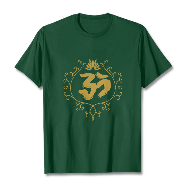 Camiseta de algodón con diseño de flor de loto, Buddha Stones y enredadera para meditación - Verde bosque - 2XL - image 11