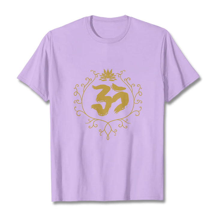 Camiseta de algodón con diseño de flor de loto, Buddha Stones y enredadera para meditación - Ciruela - 2XL - image 17