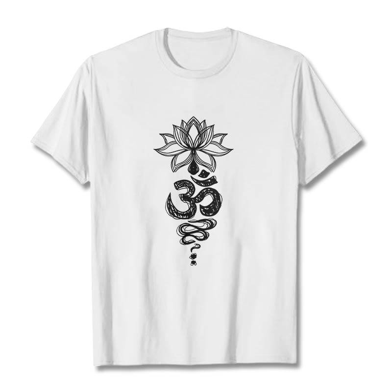 Camiseta de algodón con estampado de flor de loto en sánscrito y Buddha Stones para meditación - Blanco - 2XL - image 8