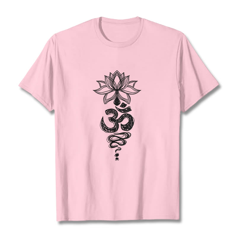 Camiseta de algodón con estampado de flor de loto en sánscrito y Buddha Stones para meditación - Rosa claro - 2XL - image 13
