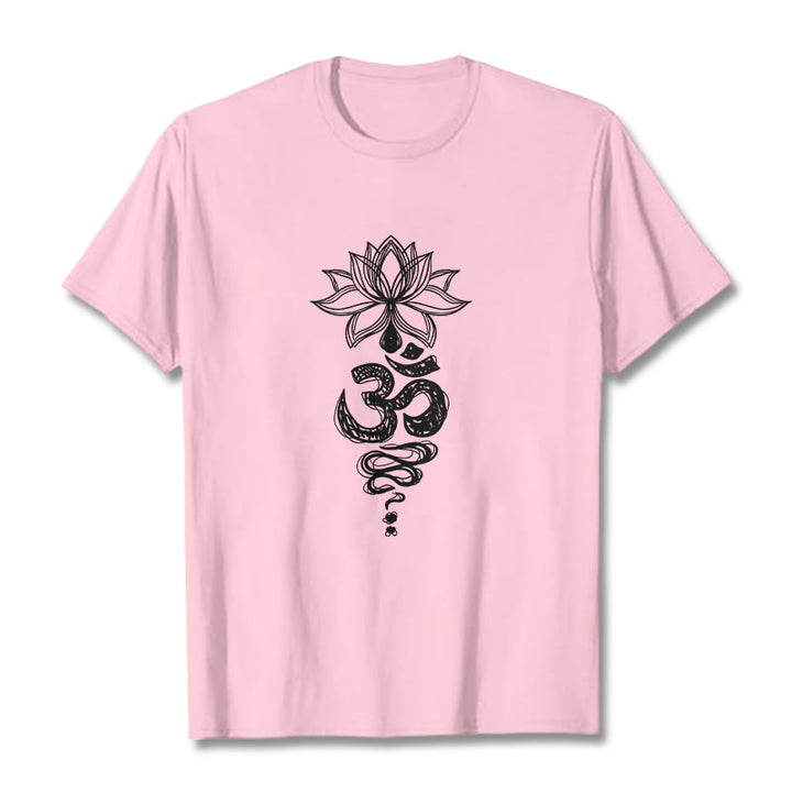 Camiseta de algodón con estampado de flor de loto en sánscrito y Buddha Stones para meditación - Rosa claro - 2XL - image 13