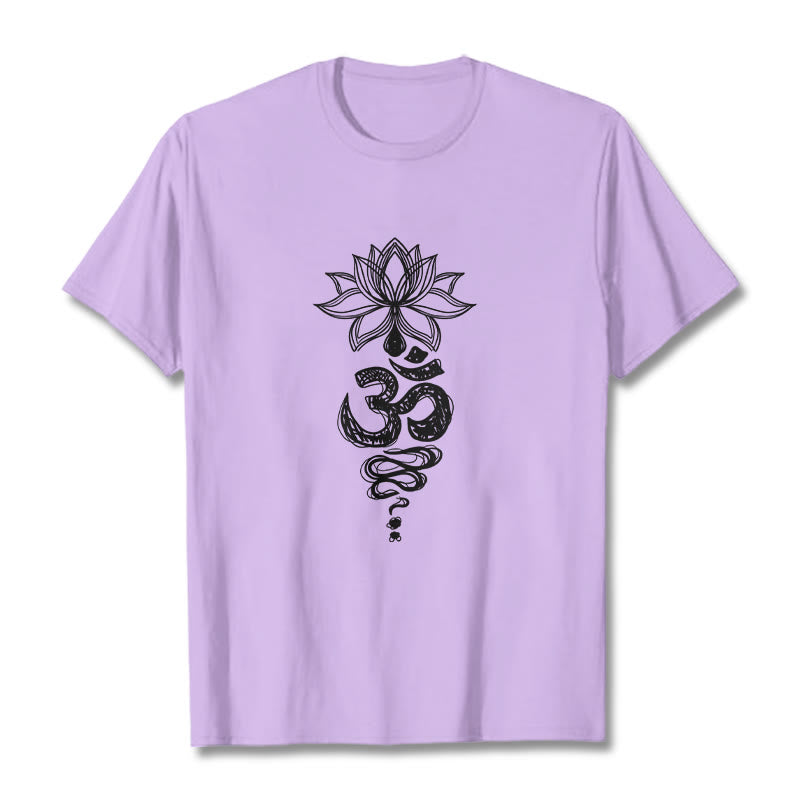 Camiseta de algodón con estampado de flor de loto en sánscrito y Buddha Stones para meditación - Ciruela - 2XL - image 17