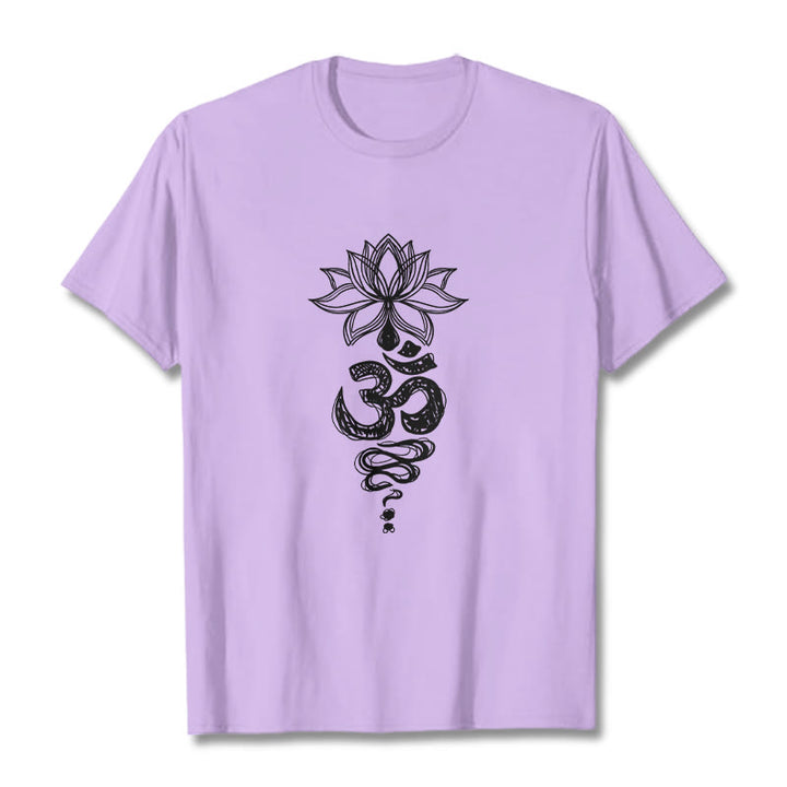 Camiseta de algodón con estampado de flor de loto en sánscrito y Buddha Stones para meditación - Ciruela - 2XL - image 17
