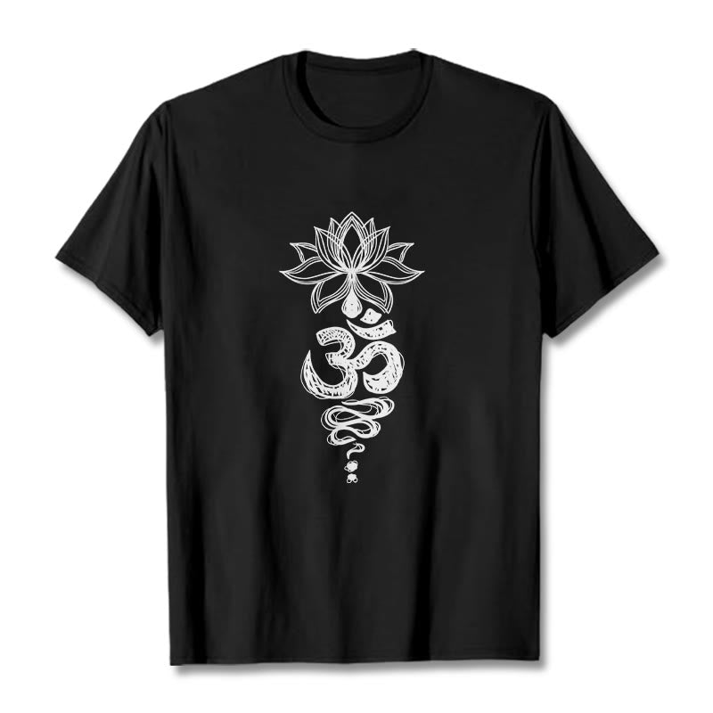 Camiseta de algodón con estampado de flor de loto en sánscrito y Buddha Stones para meditación - Negro - 2XL - image 4