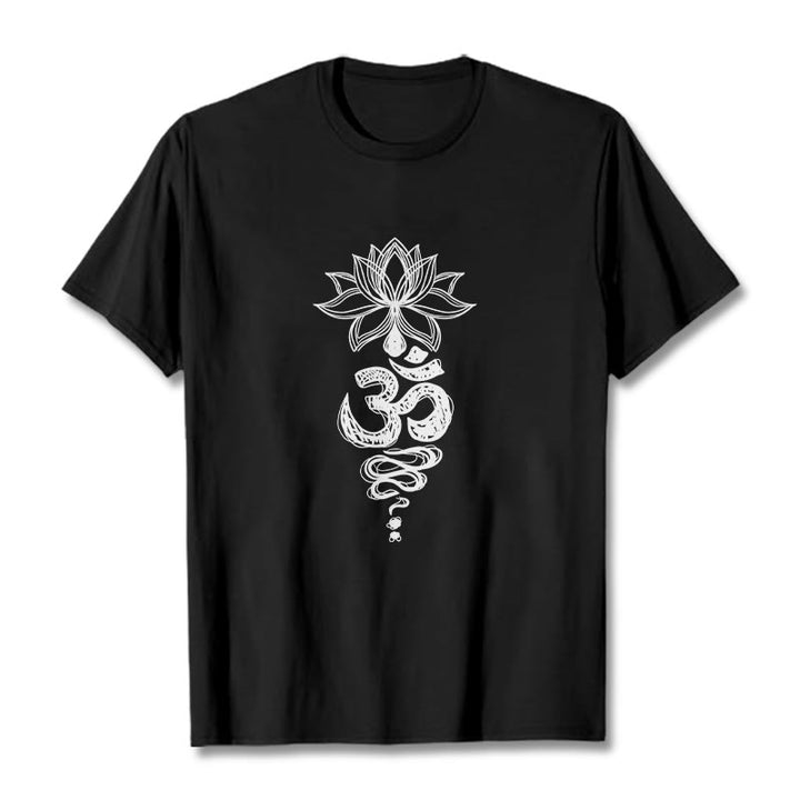 Camiseta de algodón con estampado de flor de loto en sánscrito y Buddha Stones para meditación - Negro - 2XL - image 4