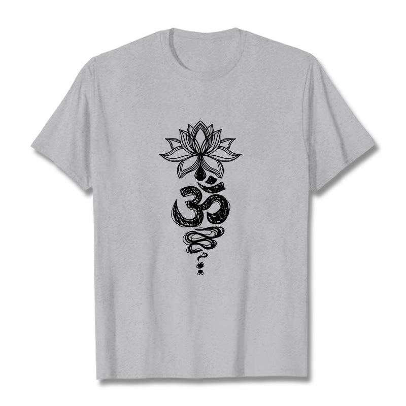 Camiseta de algodón con estampado de flor de loto en sánscrito y Buddha Stones para meditación - Gris claro - 2XL - image 20
