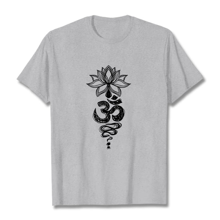 Camiseta de algodón con estampado de flor de loto en sánscrito y Buddha Stones para meditación - Gris claro - 2XL - image 20