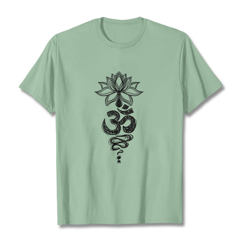 Camiseta de algodón con estampado de flor de loto en sánscrito y Buddha Stones para meditación - Verde pálido - 2XL - image 15