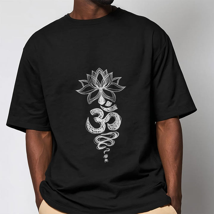 Camiseta de algodón con estampado de flor de loto en sánscrito y Buddha Stones para meditación - image 6