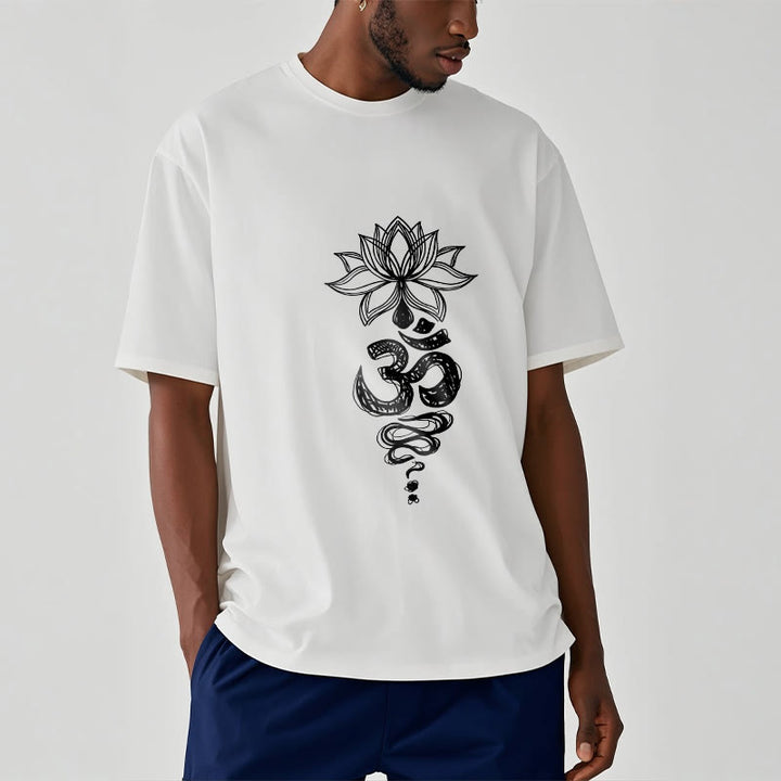 Camiseta de algodón con estampado de flor de loto en sánscrito y Buddha Stones para meditación - image 10