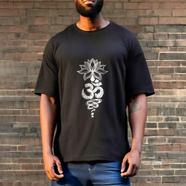 Camiseta de algodón con estampado de flor de loto en sánscrito y Buddha Stones para meditación - image 5