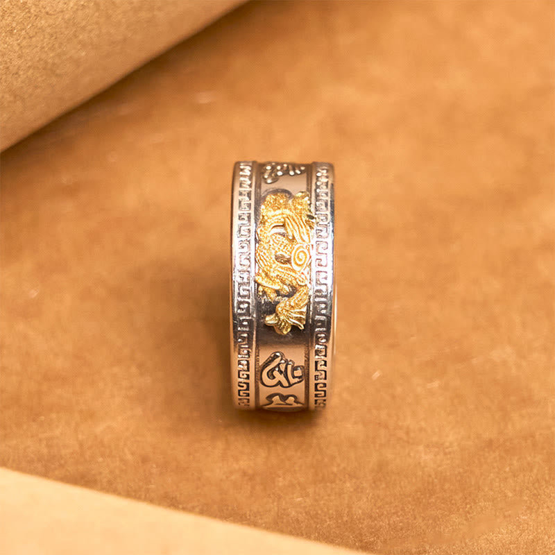 Anillo de cobre con Buddha Stones y diseño de dragón y sutra del corazón - image 2