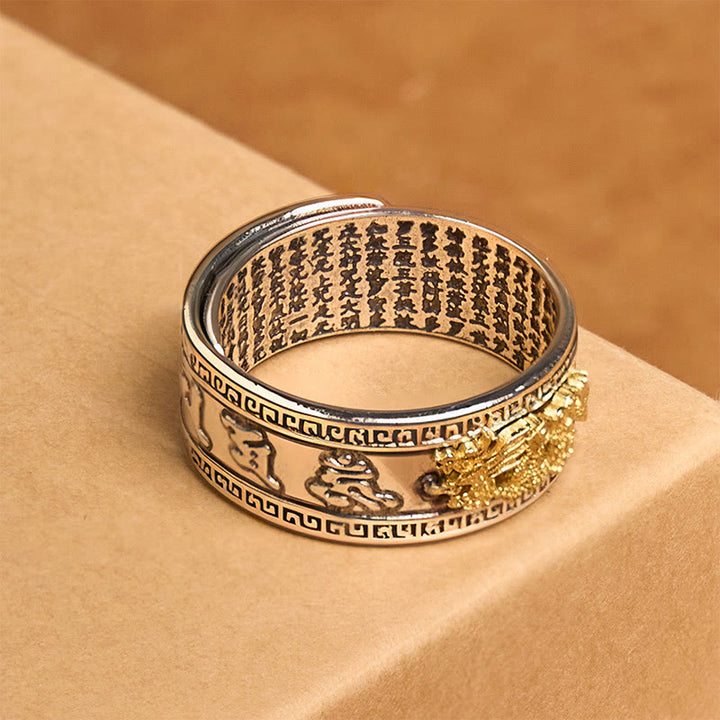 Anillo de cobre con Buddha Stones y diseño de dragón y sutra del corazón - image 3