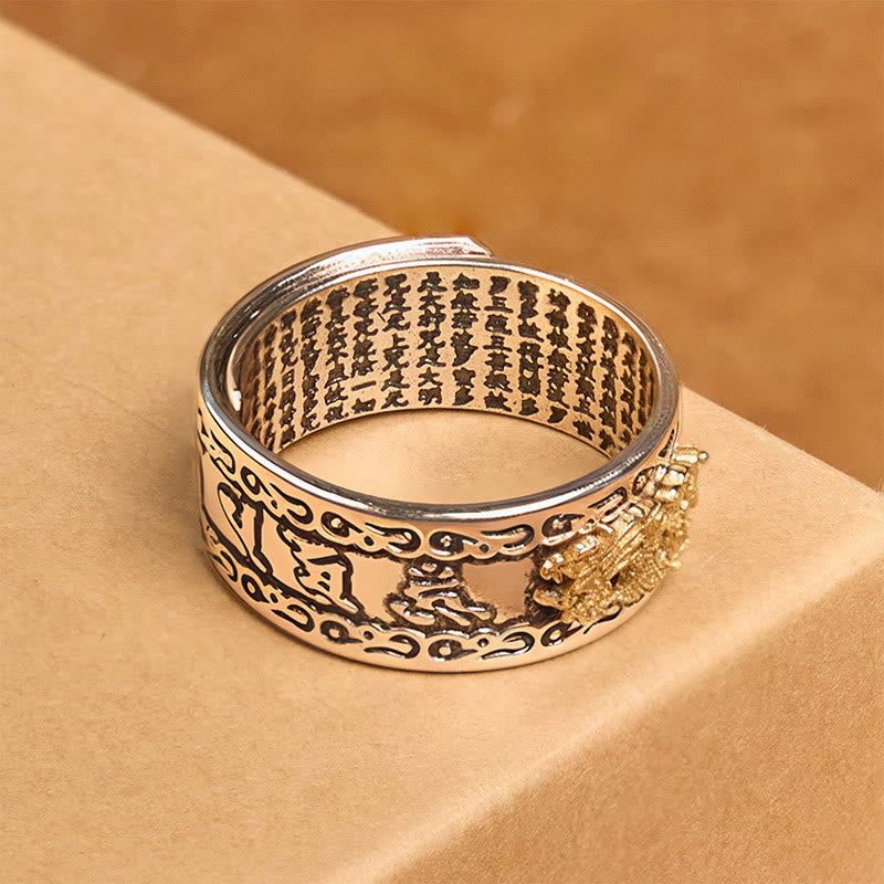 Anillo de cobre con Buddha Stones y diseño de dragón y sutra del corazón - image 12