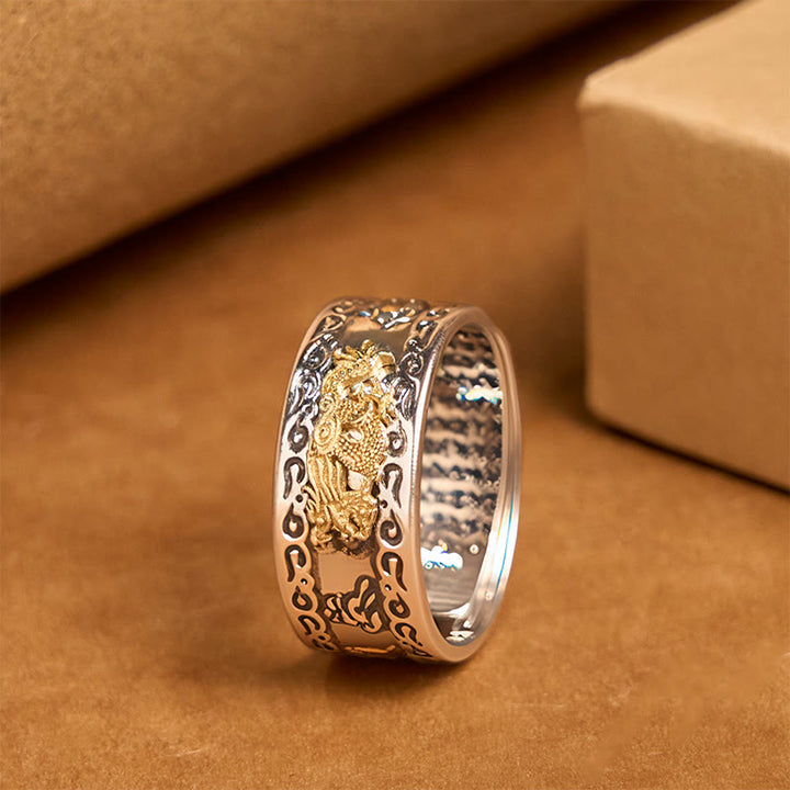 Anillo de cobre con Buddha Stones y diseño de dragón y sutra del corazón - Borde con patrón de nube de la suerte (ajustable) - image 10