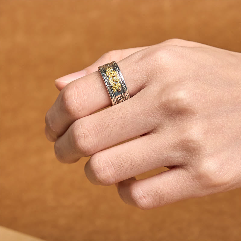 Anillo de cobre con Buddha Stones y diseño de dragón y sutra del corazón - image 6