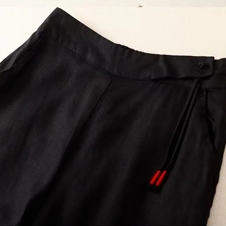 Pantalones casuales de algodón con un botón y pernera ancha para mujer, de Buddha Stones, con bolsillos y diseño de color liso - image 11