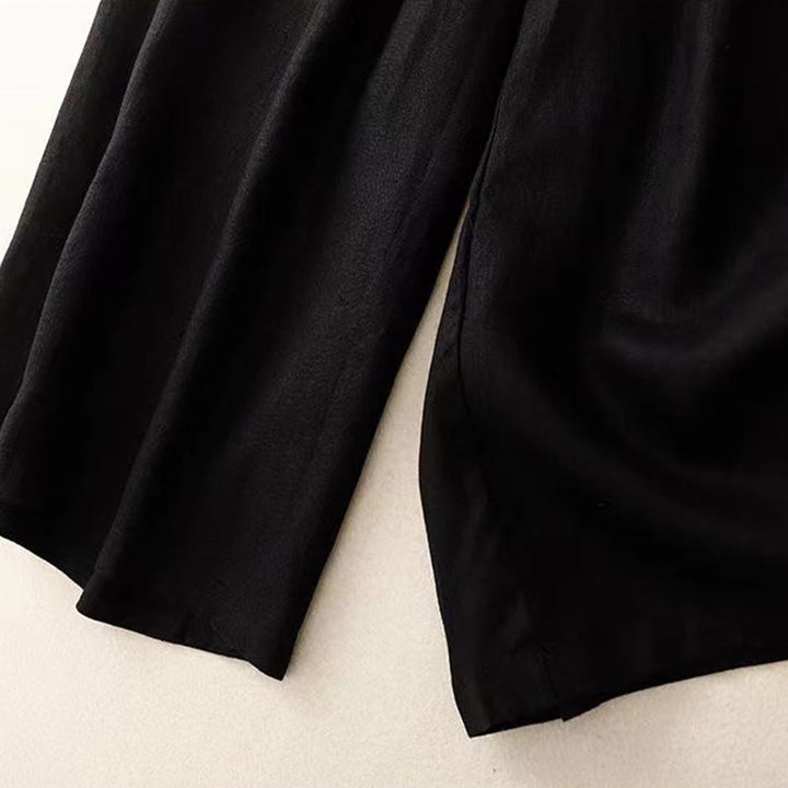 Pantalones capri de mujer de color liso con un botón y pernera ancha, con bolsillos, estampado Buddha Stones. - image 8