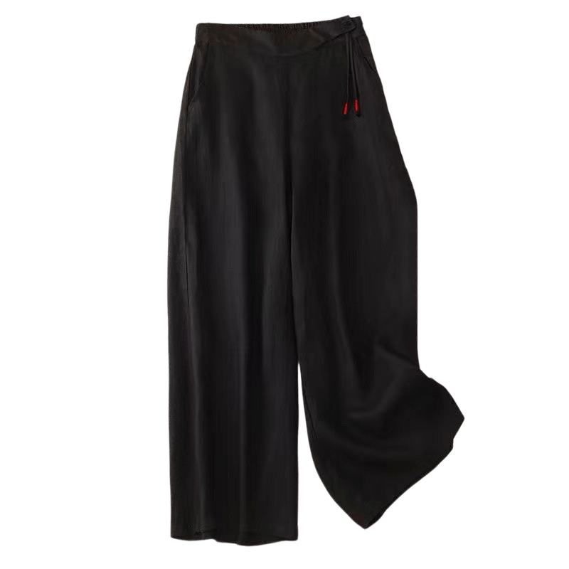 Pantalones casuales de algodón con un botón y pernera ancha para mujer, de Buddha Stones, con bolsillos y diseño de color liso - image 7