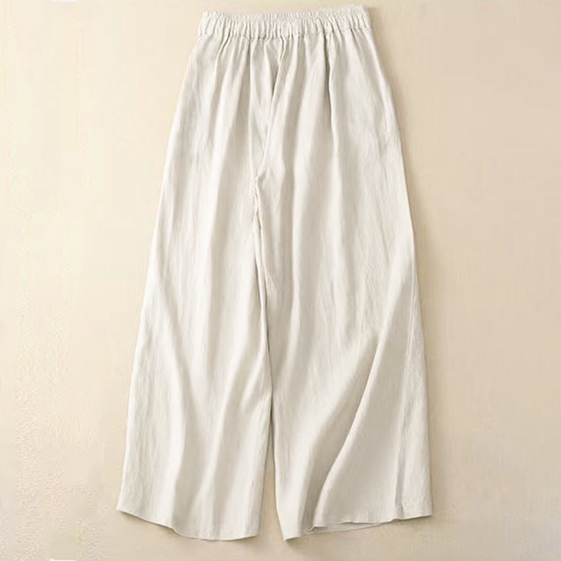Pantalones capri de mujer de color liso con un botón y pernera ancha, con bolsillos, estampado Buddha Stones. - image 14
