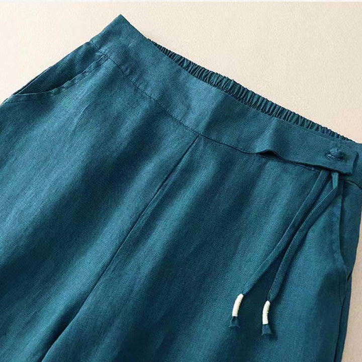 Pantalones casuales de algodón con un botón y pernera ancha para mujer, de Buddha Stones, con bolsillos y diseño de color liso - image 28