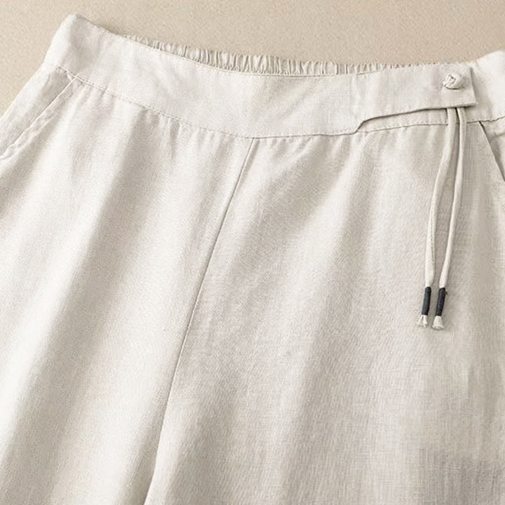 Pantalones casuales de algodón con un botón y pernera ancha para mujer, de Buddha Stones, con bolsillos y diseño de color liso - image 15