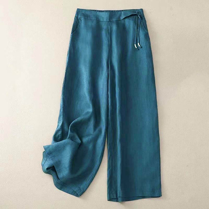Pantalones casuales de algodón con un botón y pernera ancha para mujer, de Buddha Stones, con bolsillos y diseño de color liso - Verde azulado - US12, UK/AU16, EU44 (3XL) - image 22