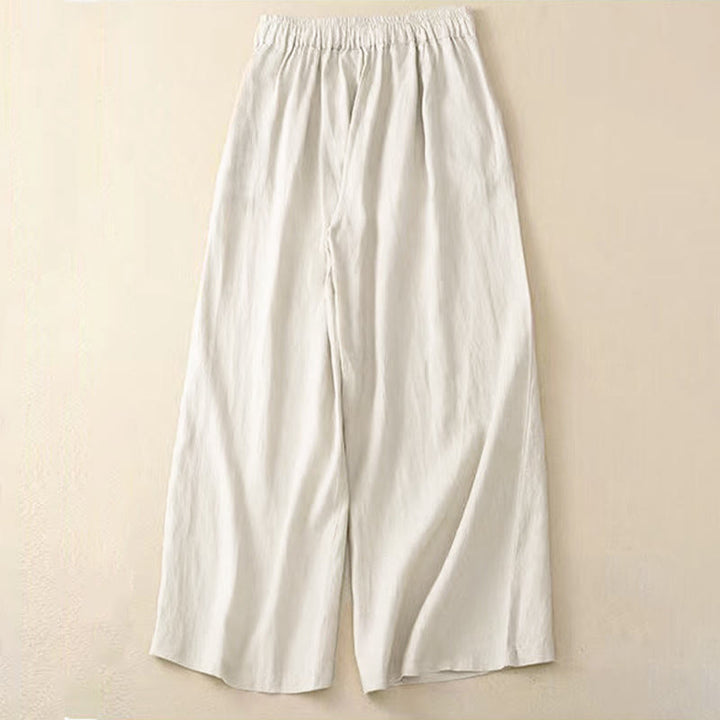 Pantalones casuales de algodón con un botón y pernera ancha para mujer, de Buddha Stones, con bolsillos y diseño de color liso - image 14