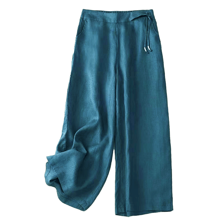 Pantalones casuales de algodón con un botón y pernera ancha para mujer, de Buddha Stones, con bolsillos y diseño de color liso - image 30