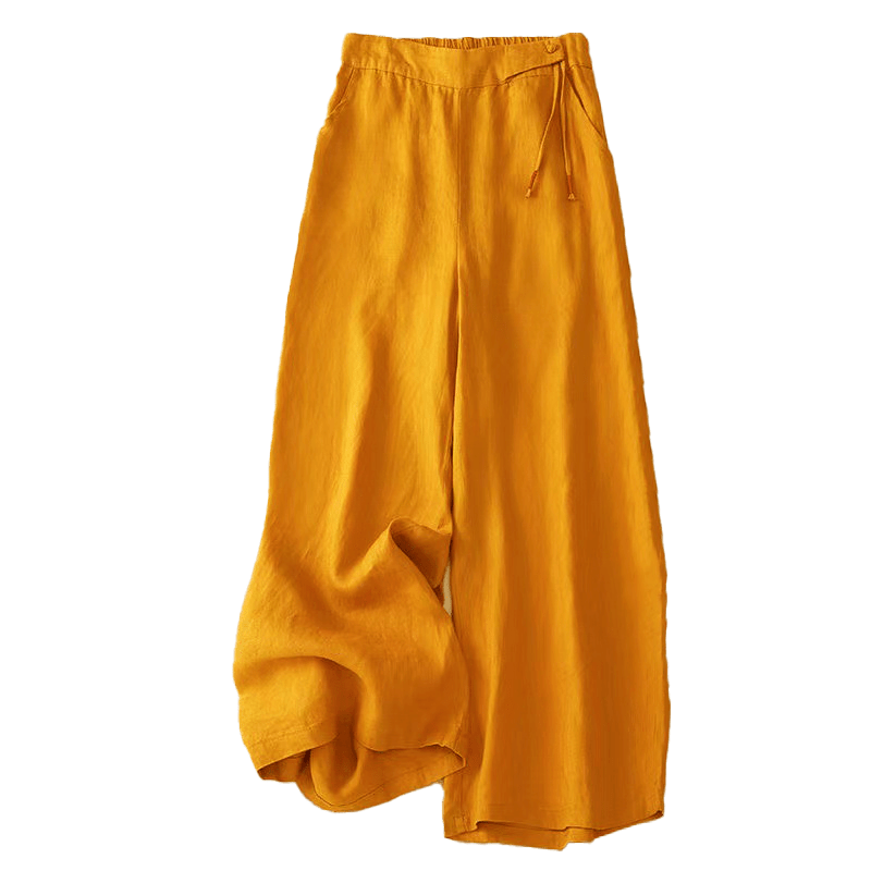 Pantalones casuales de algodón con un botón y pernera ancha para mujer, de Buddha Stones, con bolsillos y diseño de color liso - image 2