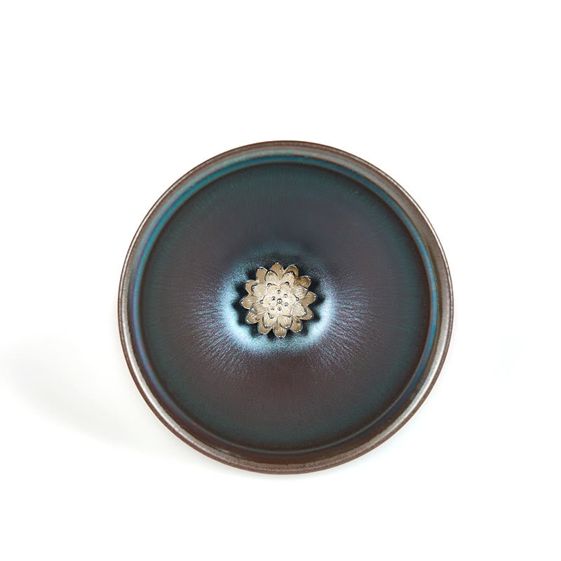Taza de té de cerámica azul y púrpura con diseño de flor de loto Jianzhan china hecha a mano con Buddha Stones , taza de té Kung Fu de 150 ml - image 7