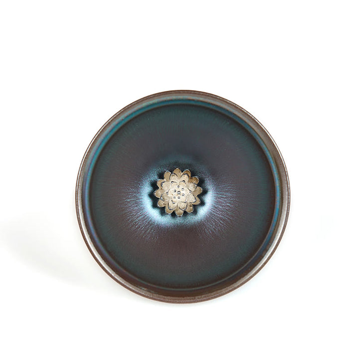 Taza de té de cerámica azul y púrpura con diseño de flor de loto Jianzhan china hecha a mano con Buddha Stones , taza de té Kung Fu de 150 ml - image 7
