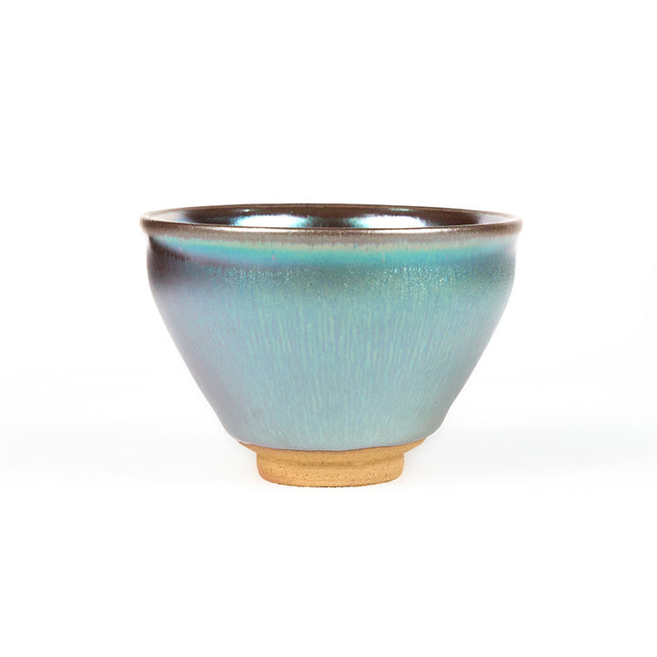 Taza de té de cerámica azul y púrpura con diseño de flor de loto Jianzhan china hecha a mano con Buddha Stones , taza de té Kung Fu de 150 ml - image 9