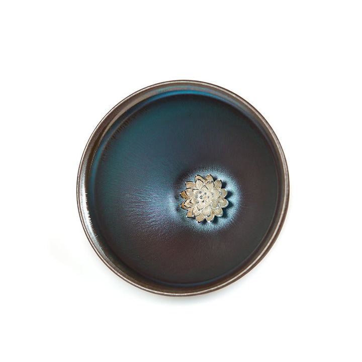 Taza de té de cerámica azul y púrpura con diseño de flor de loto Jianzhan china hecha a mano con Buddha Stones , taza de té Kung Fu de 150 ml - image 8