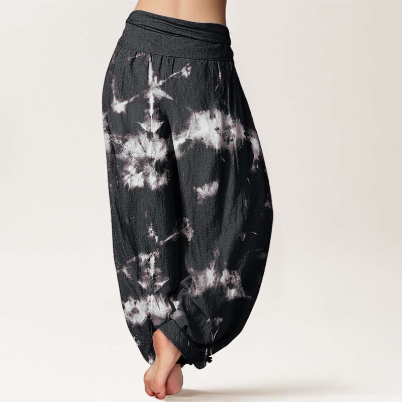 Pantalones Buddha Stones de algodón puro con estampado tie-dye de líneas blancas y lunares para mujer, con cintura elástica - image 3