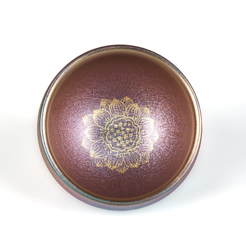 Taza de té de cerámica con diseño de flor de loto dorada Jianzhan china hecha a mano con Buddha Stones , taza de té Kung Fu de 150 ml - image 7