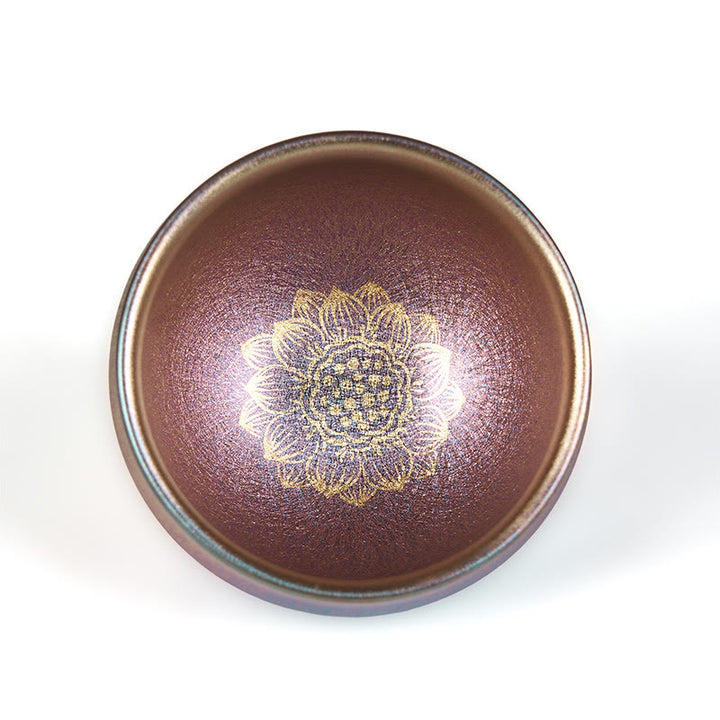 Taza de té de cerámica con diseño de flor de loto dorada Jianzhan china hecha a mano con Buddha Stones , taza de té Kung Fu de 150 ml - image 7