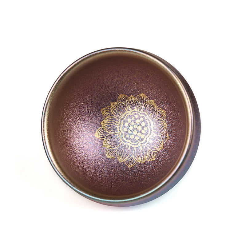 Taza de té de cerámica con diseño de flor de loto dorada Jianzhan china hecha a mano con Buddha Stones , taza de té Kung Fu de 150 ml - image 8