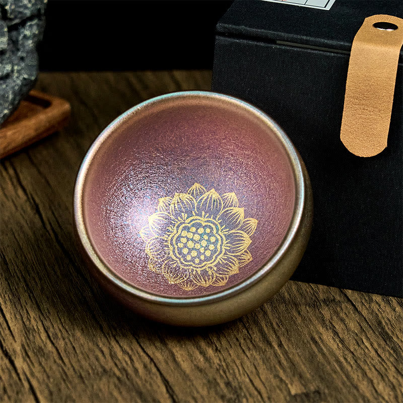 Taza de té de cerámica con diseño de flor de loto dorada Jianzhan china hecha a mano con Buddha Stones , taza de té Kung Fu de 150 ml - image 2