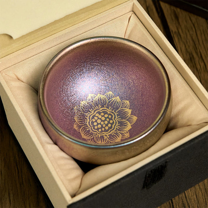 Taza de té de cerámica con diseño de flor de loto dorada Jianzhan china hecha a mano con Buddha Stones , taza de té Kung Fu de 150 ml - image 3
