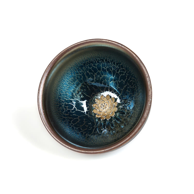 Taza de té de cerámica azul de loto Jianzhan china hecha a mano con Buddha Stones , taza de té de kung fu de 150 ml - image 8