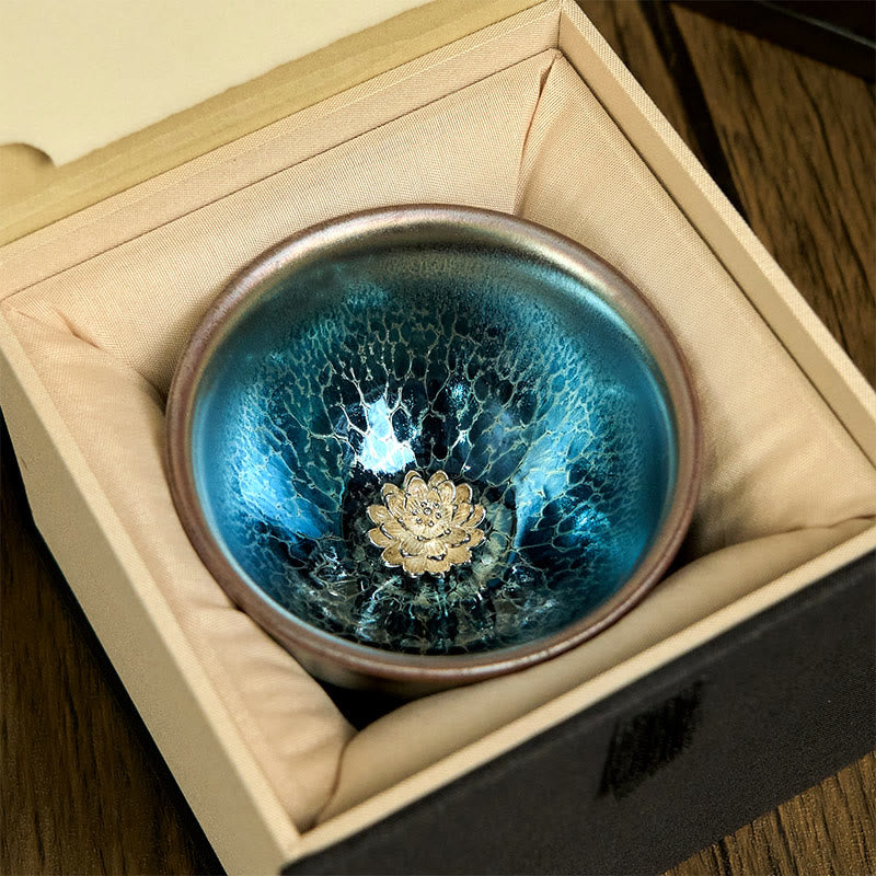 Taza de té de cerámica azul de loto Jianzhan china hecha a mano con Buddha Stones , taza de té de kung fu de 150 ml - image 3