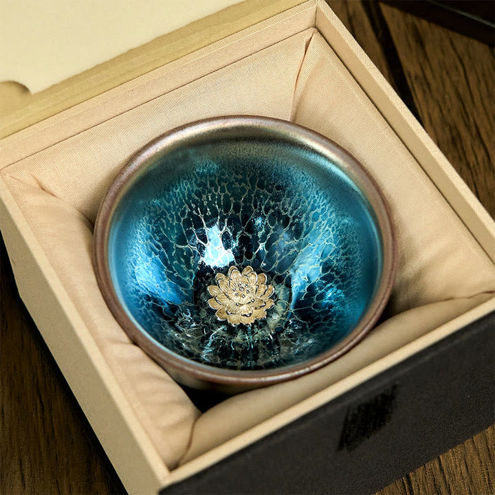 Taza de té de cerámica azul de loto Jianzhan china hecha a mano con Buddha Stones , taza de té de kung fu de 150 ml - image 3
