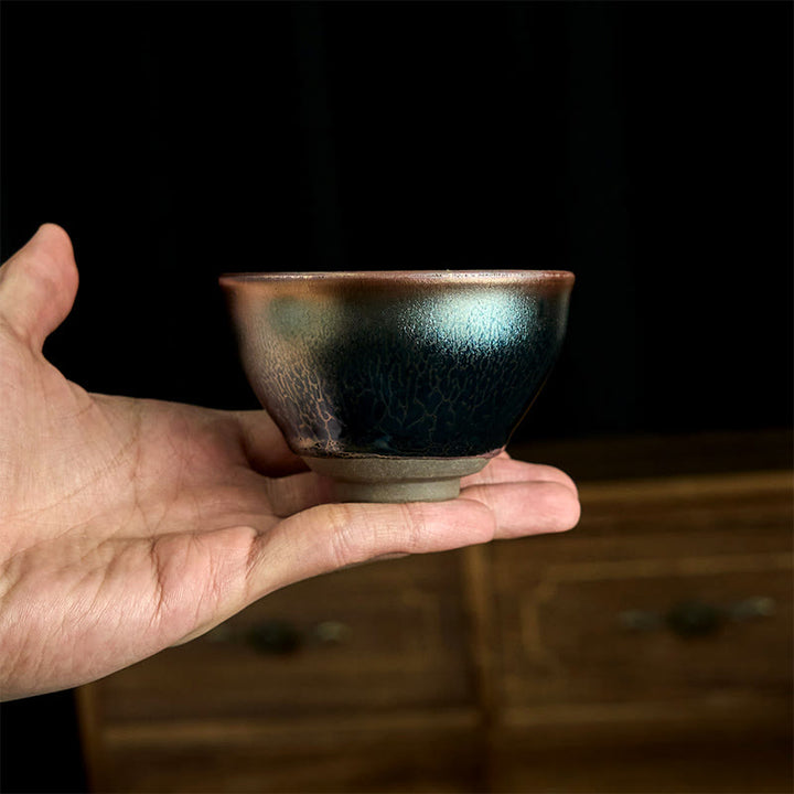 Taza de té de cerámica azul de loto Jianzhan china hecha a mano con Buddha Stones , taza de té de kung fu de 150 ml - image 6