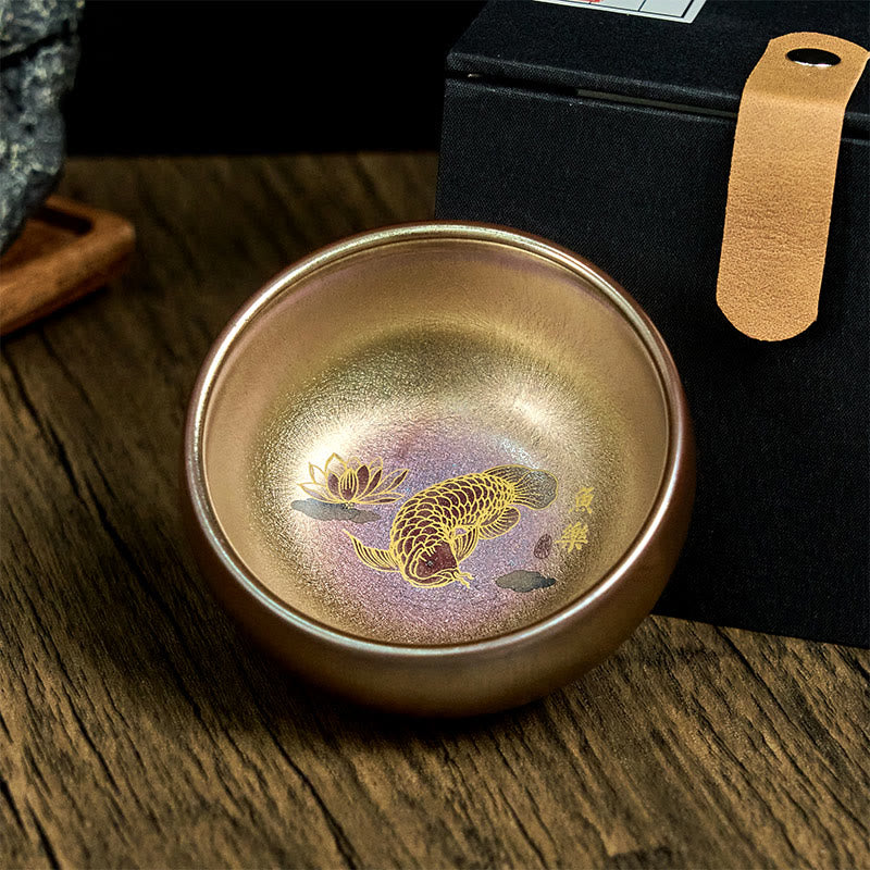 Taza de té de cerámica con diseño de pez koi y hojas de loto de Jianzhan, hecha a mano, de Buddha Stones, de Kung Fu, 150 ml - image 2